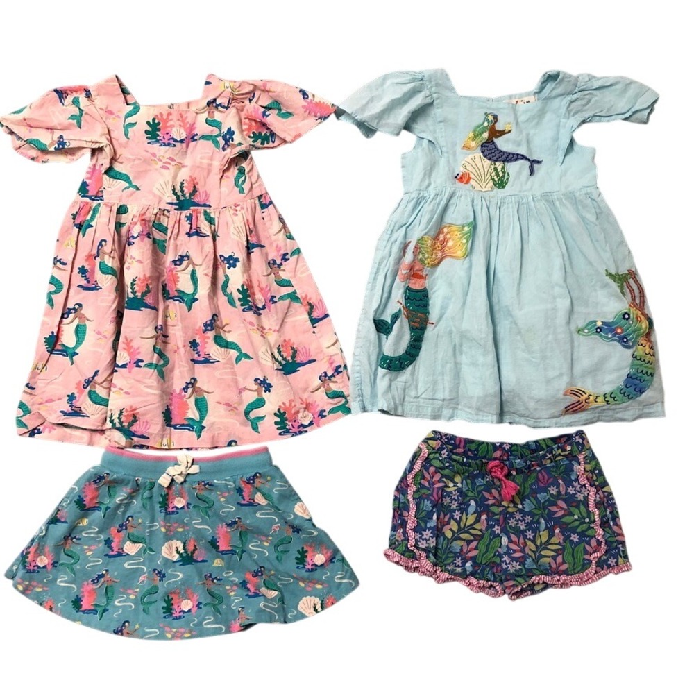 Mini Boden Mermaid Dress Skort Shorts Set Girls 5-6Y Pink Blue Embroidery 4pc